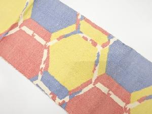 手織り紬　亀甲模様織り出し名古屋帯